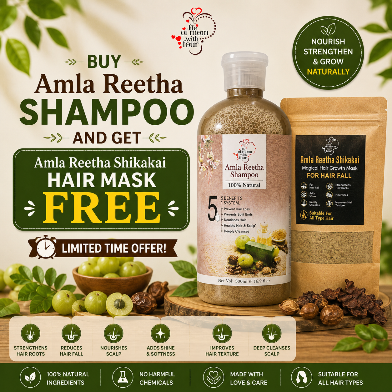 Buy Amla Reetha Shampoo & Get Amla Reetha Shikakai Hair Mask FREE