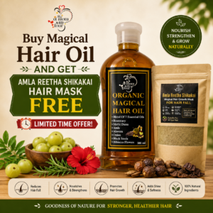 Buy Organic Magical Hair Oil & Get Amla Reetha Shikakai Hair Mask FREE